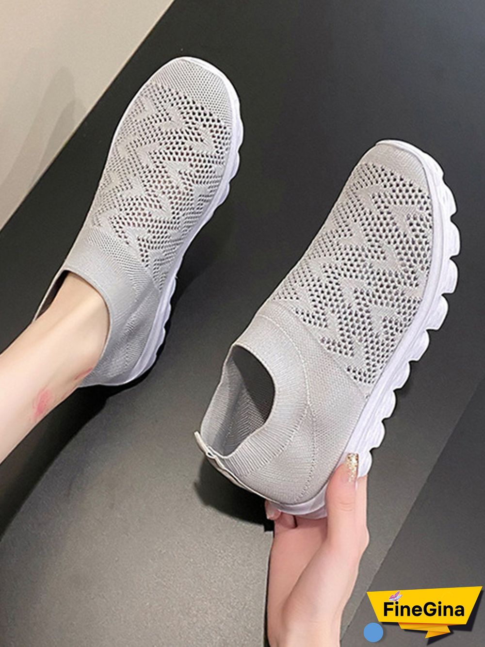 Geometric Lightweight Soft Sole Non-Slip Flyknit Sneakers