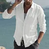 Simple Cotton Linen Long Sleeve Vacation Shirt