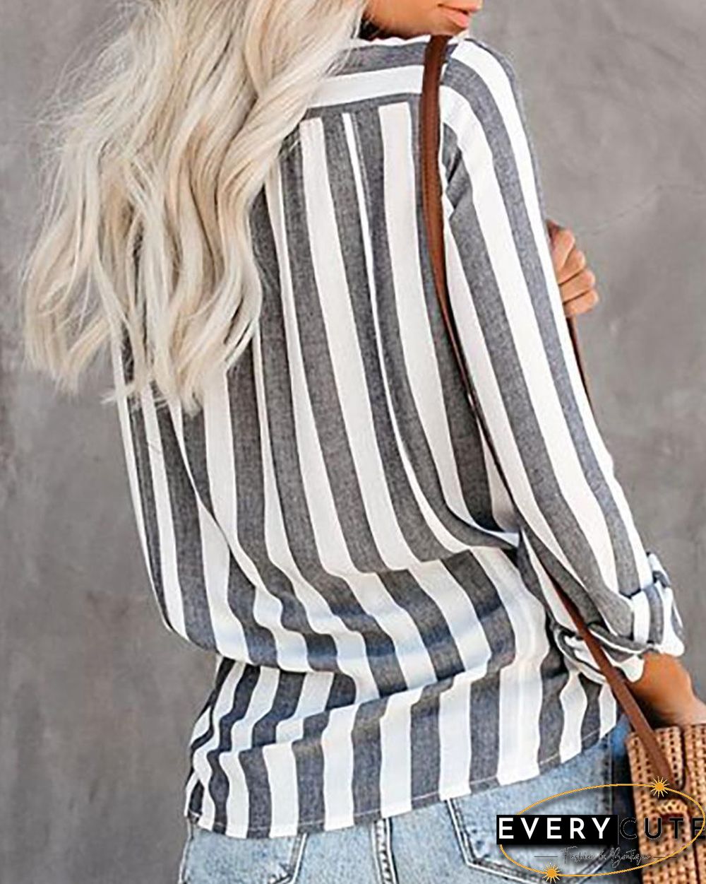 Striped Knotted Detail Pocket Blouse P15572