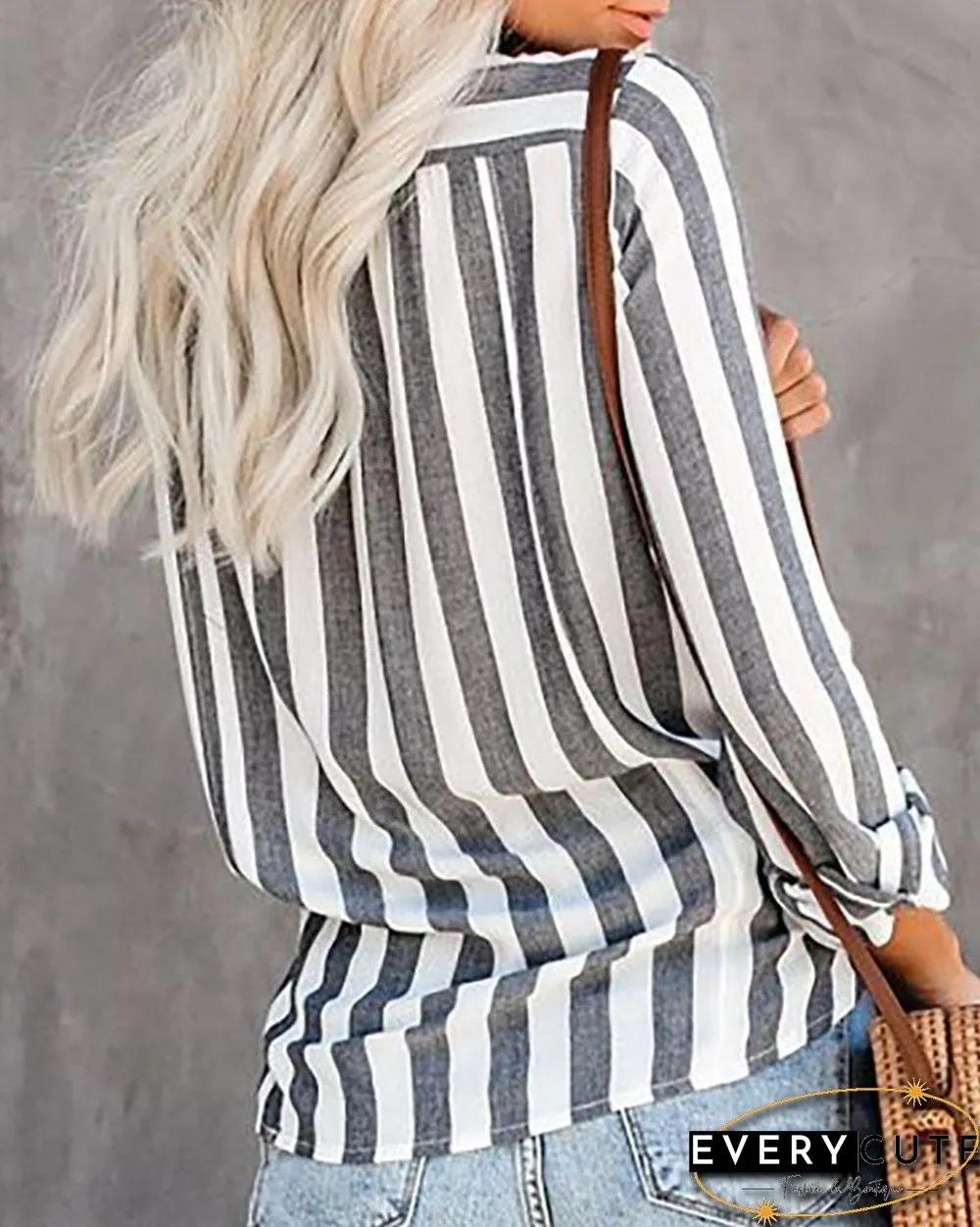 Striped Knotted Detail Pocket Blouse P15572