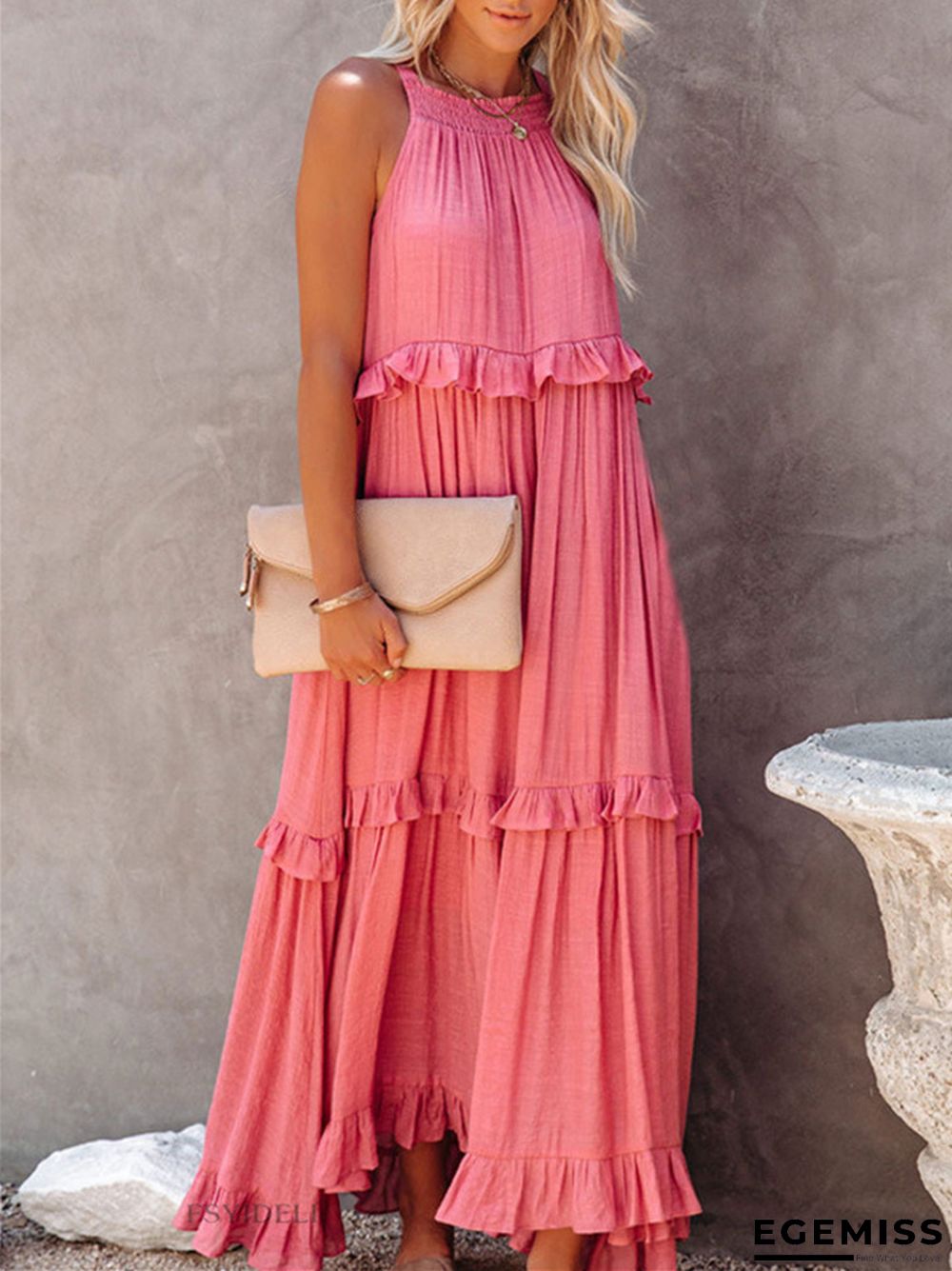 Irregular Cake Skirt No Sleeve Length Mop Holiday Dress | EGEMISS