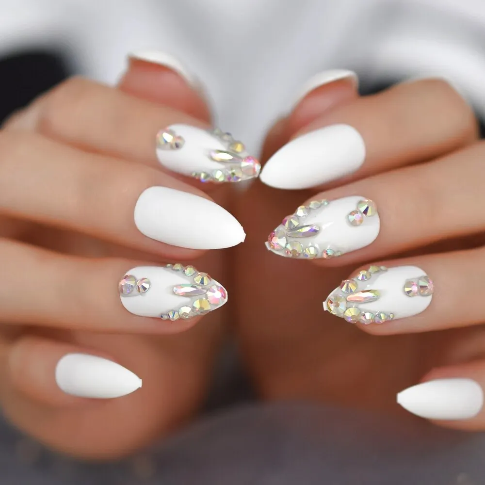 Extra Long Coffin Rhinestone Fake Nails Gel Tips Decoration Nails False Hand Dummy Fake Nails Stick On Nails Fingernails-Nail Inspo