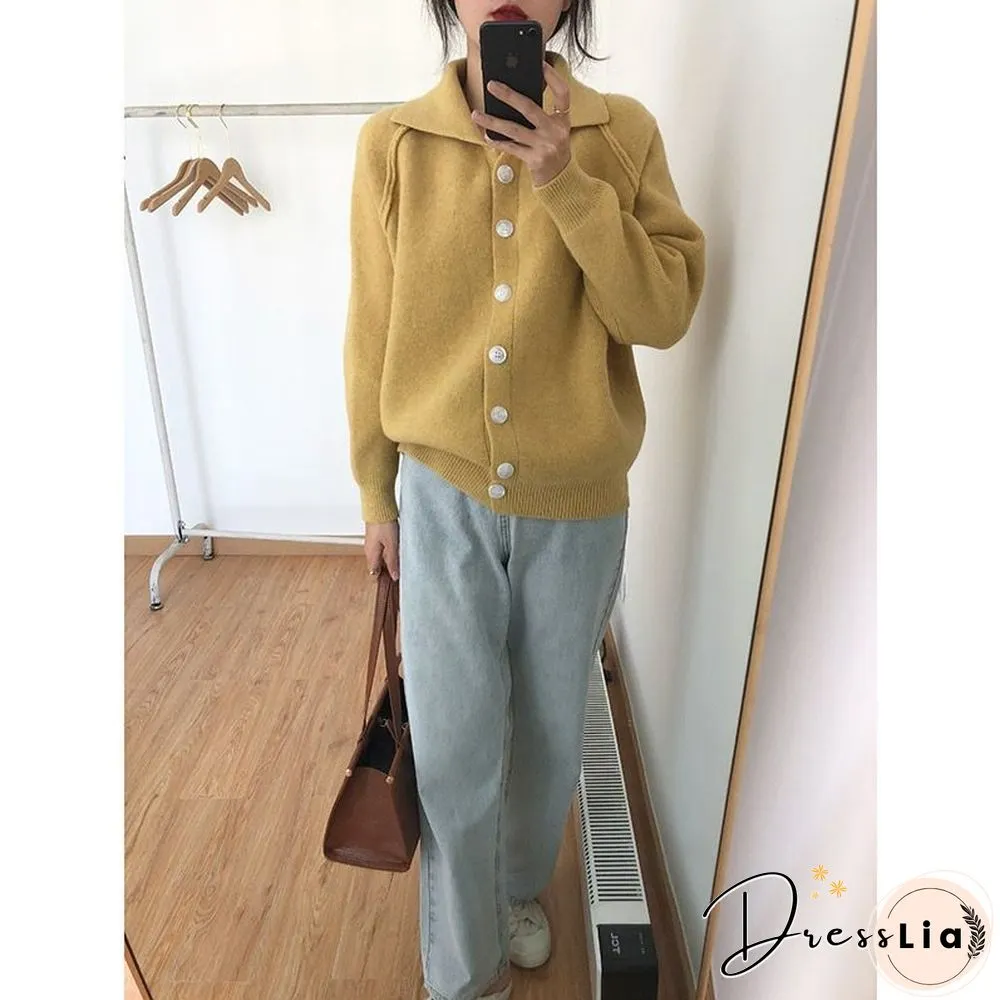 Cardigans for Women Korean Fashion Knitted Sweater Turn-down Collar Thick Sweaters Vintage Button-down Women Autumn Jacket