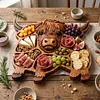 Highland Cow Wooden Charcuterie Board with Compartments for Cheese Meat Snacks