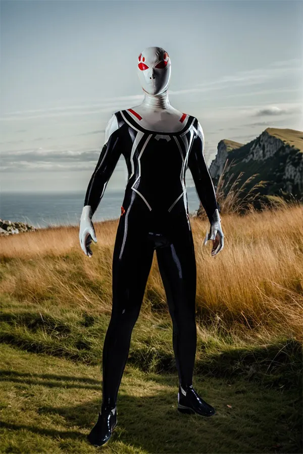 Men Latex Catsuits Spidey Superhero Black White cosplay