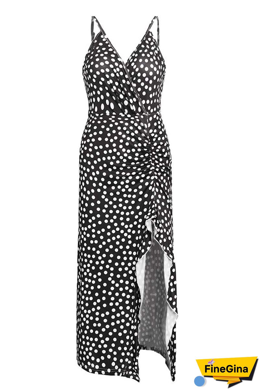 Print Floral Dot V Neck Dress