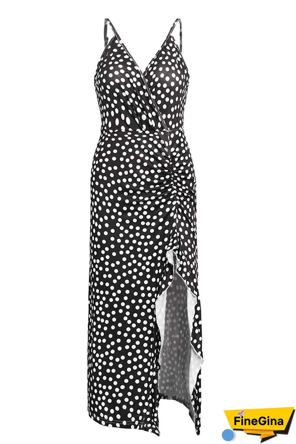 Print Floral Dot V Neck Dress