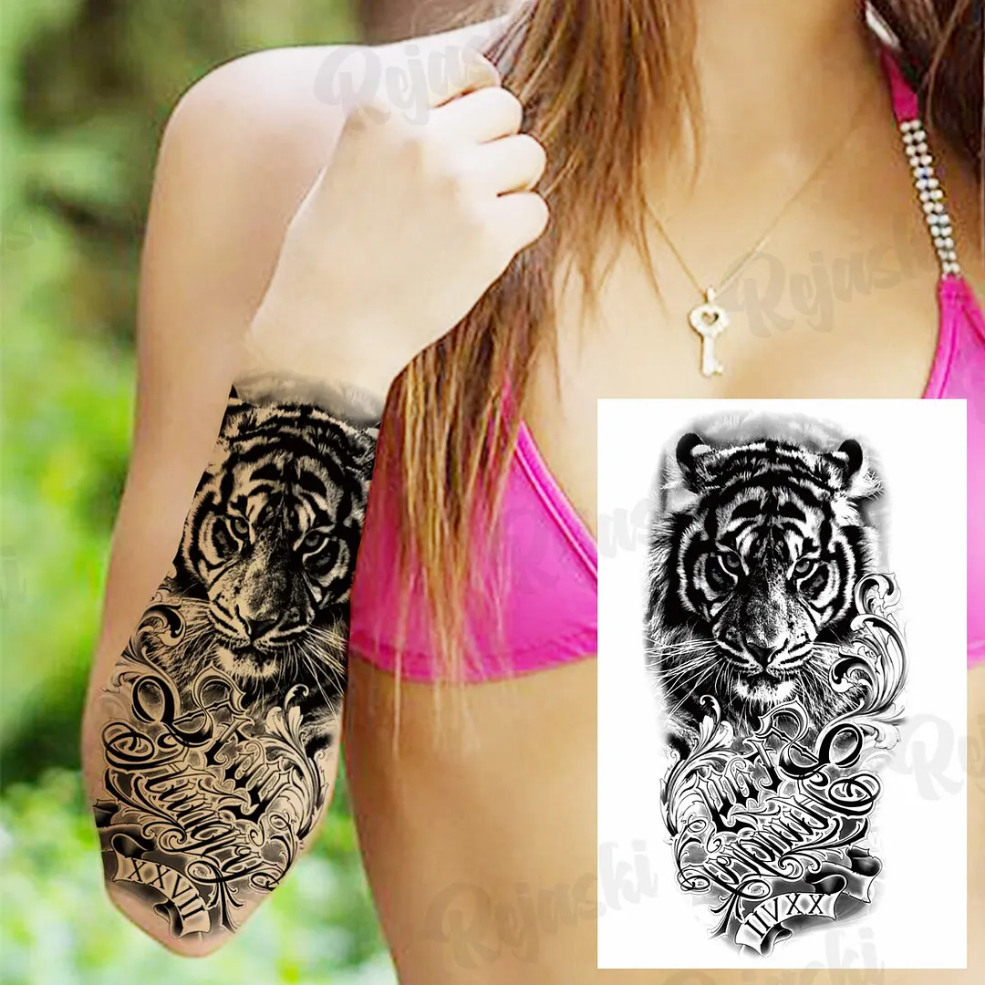 Sdrawing Thorns Temporary Tattoos For Adults Men Realistic Totem Maori Lion Compass Flower Tiger Fake Tattoo StickerArm Tatoos DIY