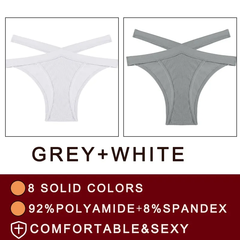 FINETOO 2PCS/Set Fashion Women's Seamless Sexy Panties Lingerie Girls Cross Strap Underwear Briefs 8 Solid Colors Woman Pantys