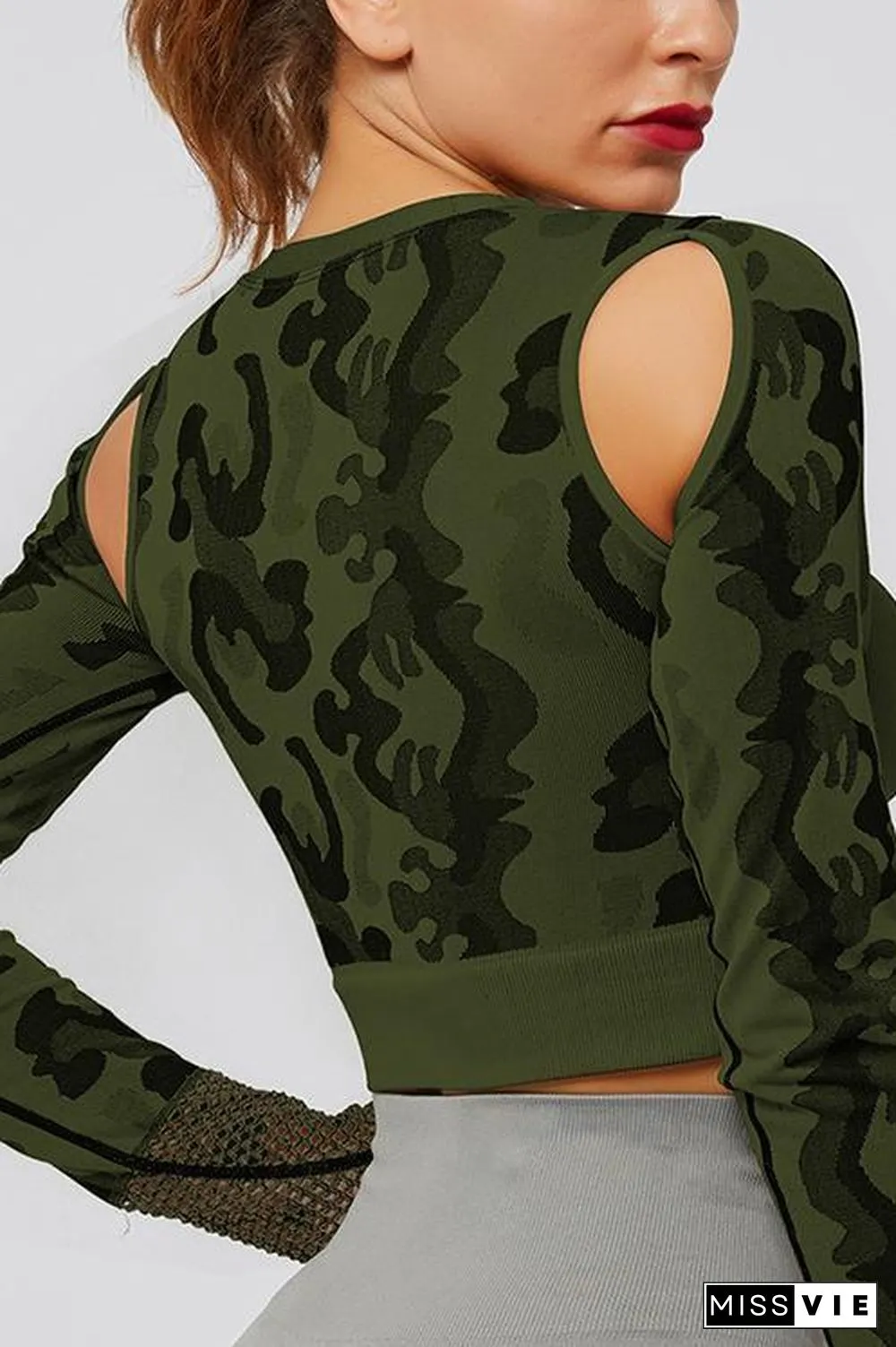 Camouflage Mesh Cut Out T Shirt Leggings Set