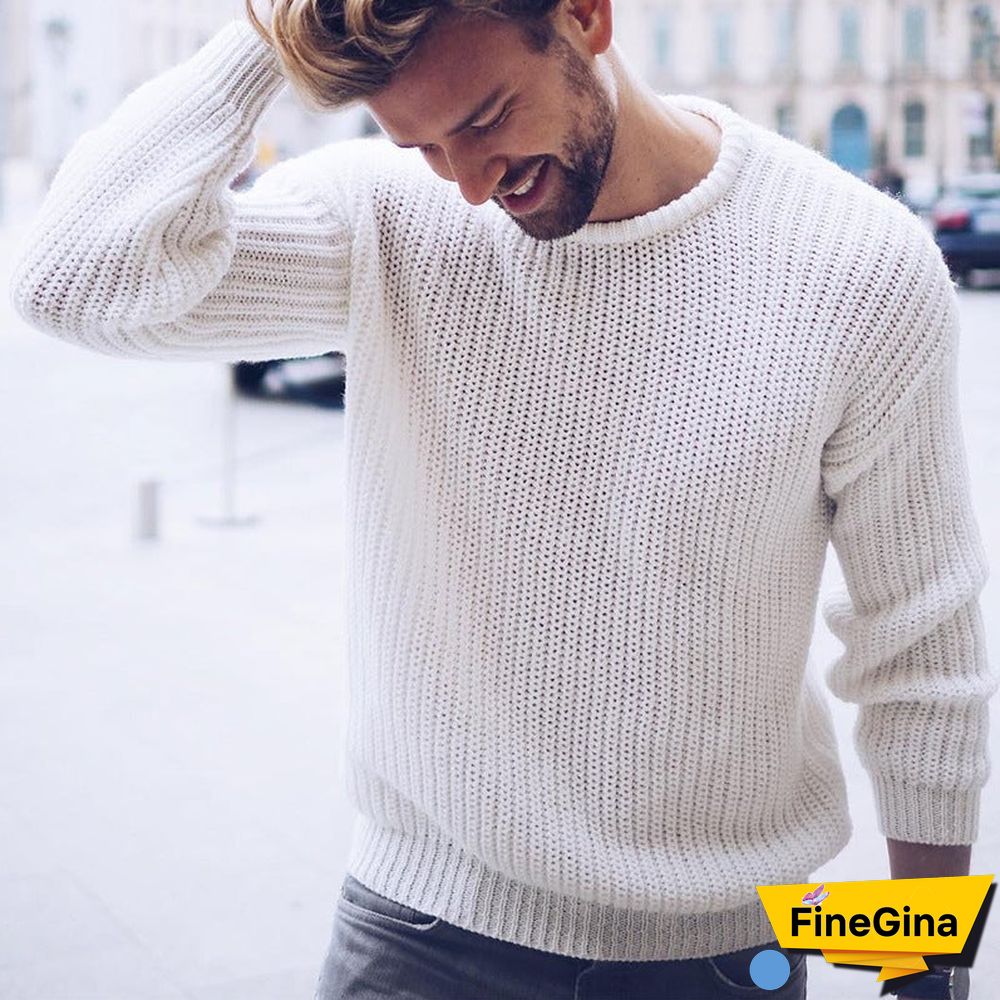 Casual Solid Color Sweater Knitted Men's Sweater