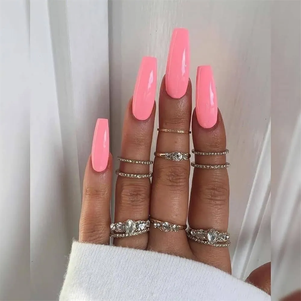 Nail Art Fake Nails Stiletto Tips Clear Press on Long False with Glue Coffin Stick Display Full Cover Artificial Designs Matte