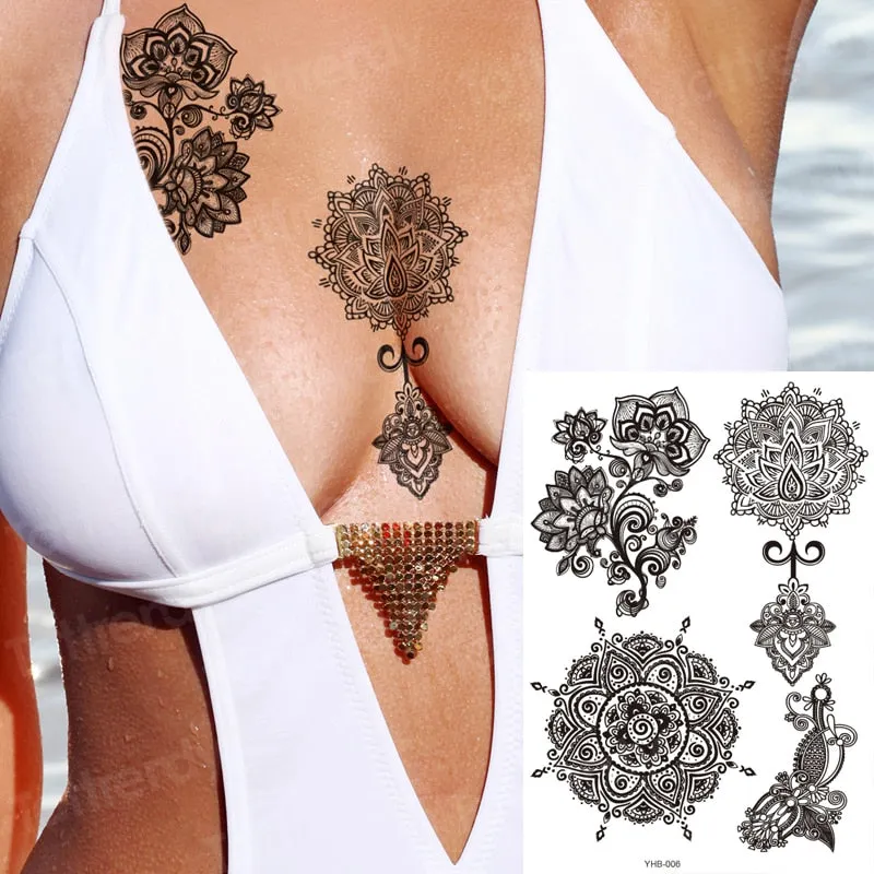 stockings tattoo legs black henna lace legging tatoo thigh hand rose flower jewelry stickers indian arabic water body decal