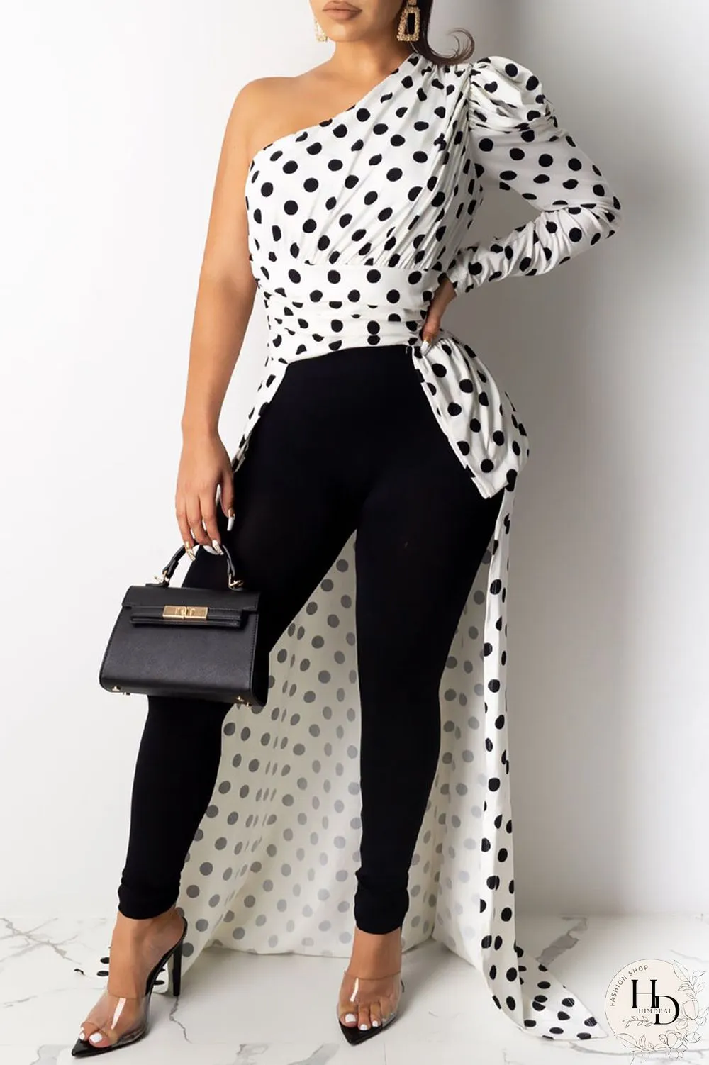 Leopard Print Sexy Print Leopard Split Joint Fold Asymmetrical Oblique Collar Dresses