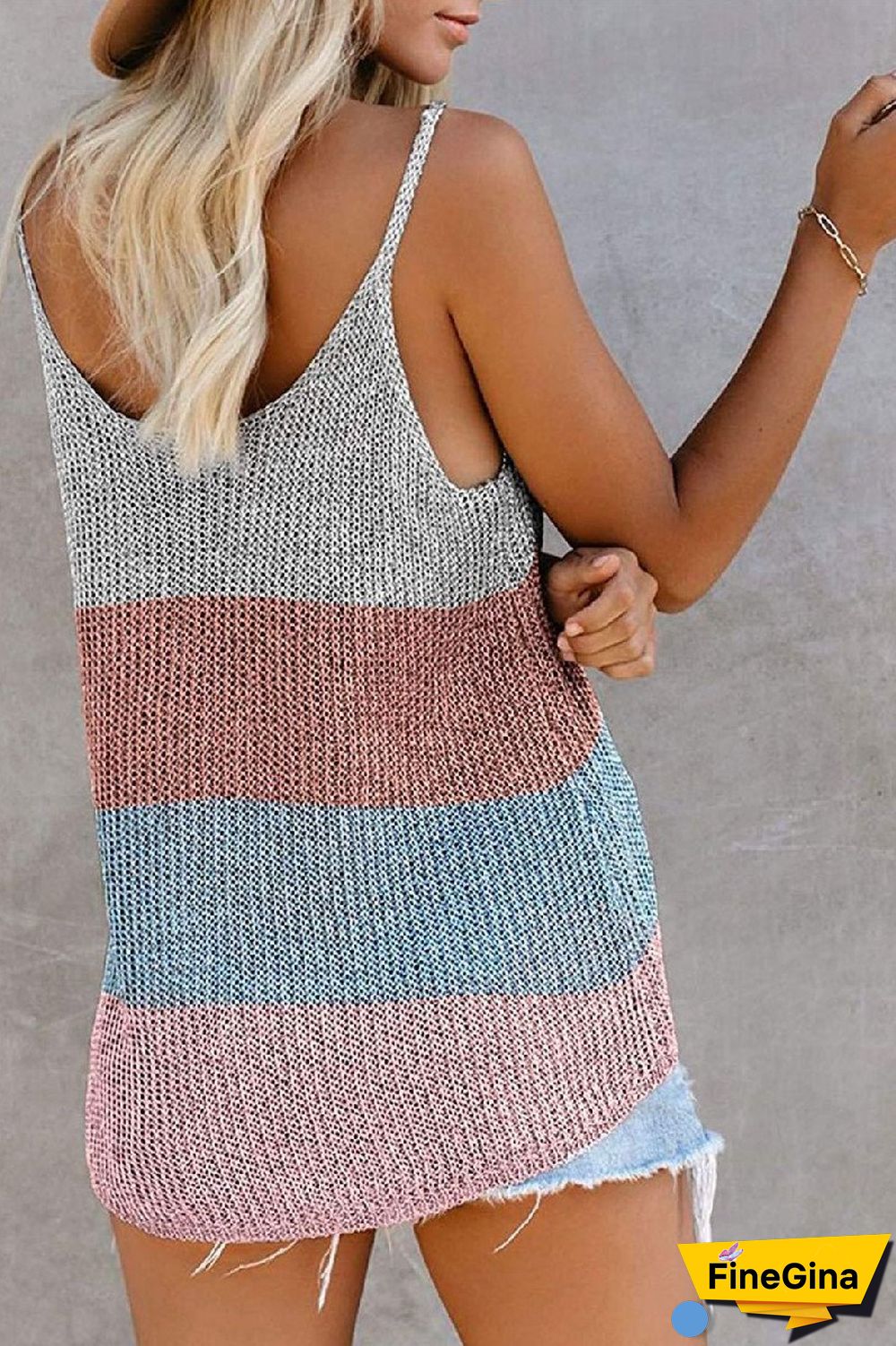 KarliDress Colorblock Metallic Cami Tank P12476