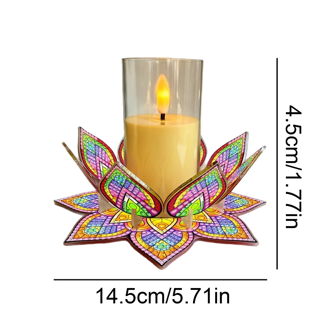 Mandala Lotus-A Acrylic DIY Diamond Painting Candle Holders Without Candles Crystal Painting Tealight Candle Stand Table Centerpiece for Adults Beginners Home Party Decor