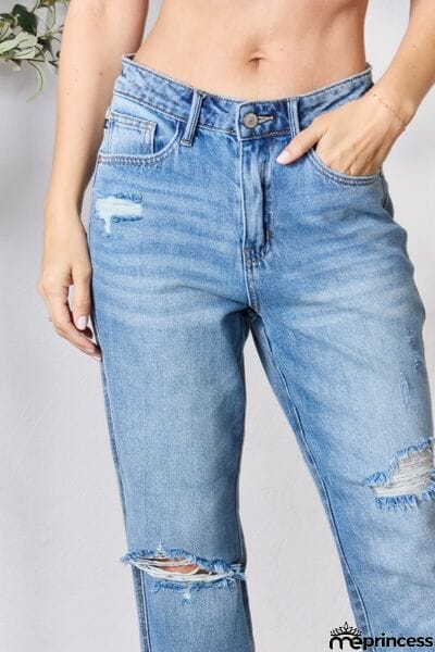 Judy Blue Full Size Distressed Raw Hem Straight Jeans