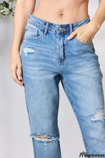 Judy Blue Full Size Distressed Raw Hem Straight Jeans