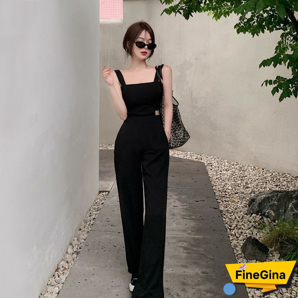 Summer Korean Elegant Jumpsuits New Slim Black High Street Designer Women Outfit Cut Out Chic Casual Beach Party Jumpsuits