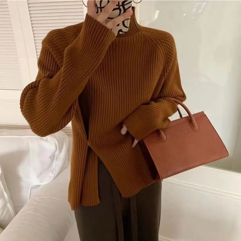 Brownm Brownm Women's Autumn And Winter Half-High Collar Long-Sleeved Sweater 2025 High-Collar Thick Wool Knitted Bottom Coat Inside