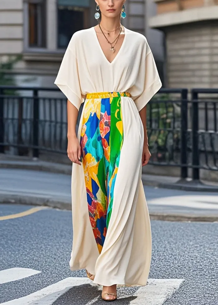 Elegant Apricot Cinched Patchwork Chiffon Party Dress Summer