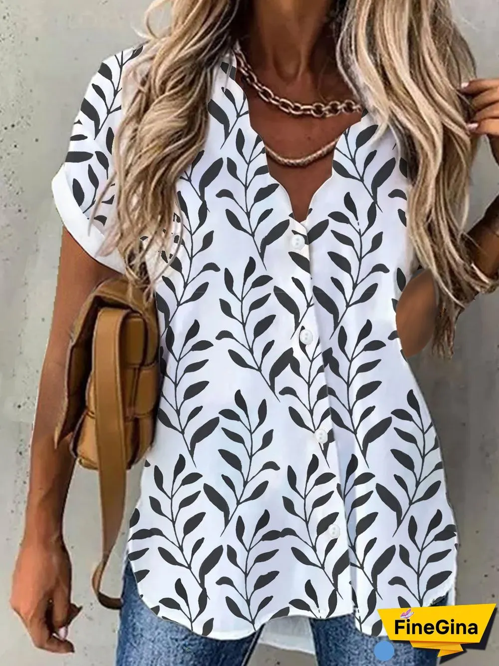Casual Buttoned Short Sleeve Blouse