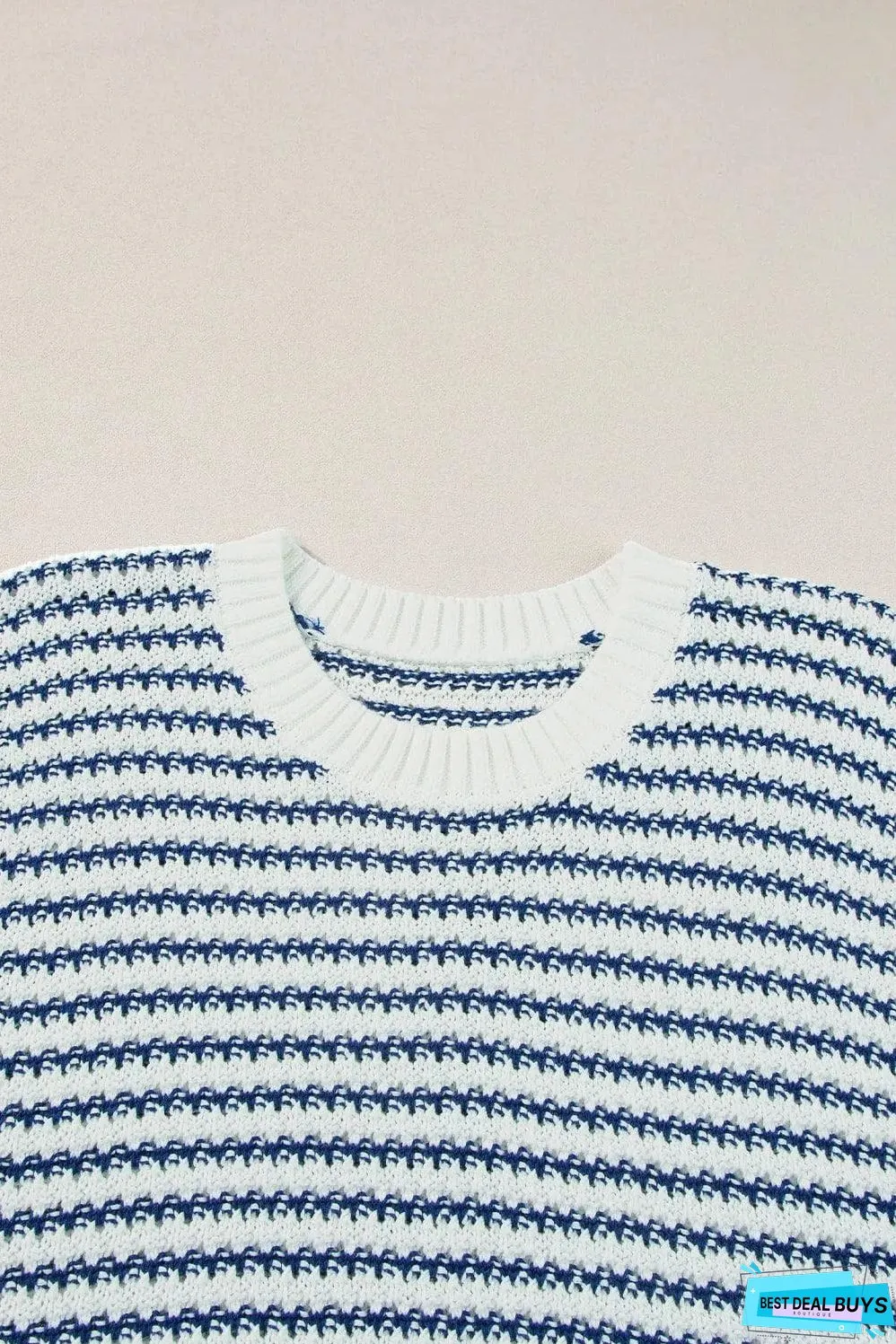 Blue Stripe Ribbed Trim Loose Fit Knitted Sweater Vest