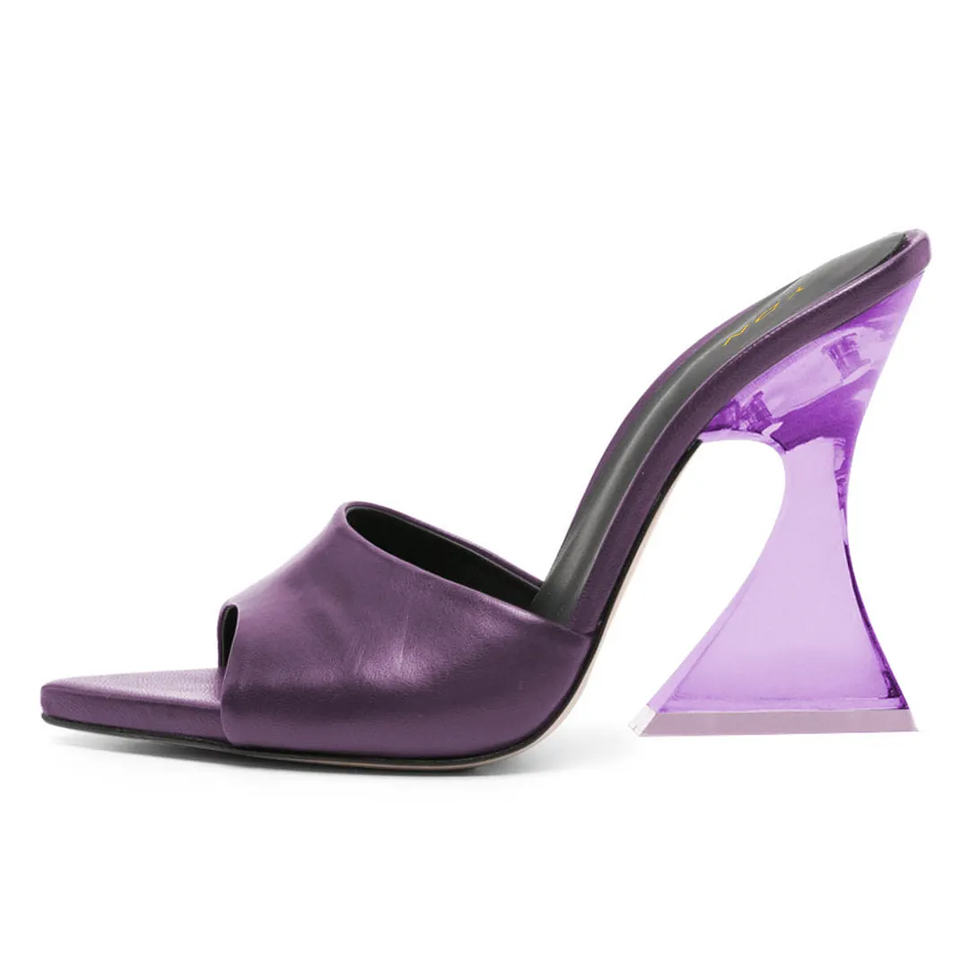 Simple Purple Clear Flared Heel Open Toe Slide Sandals Women
