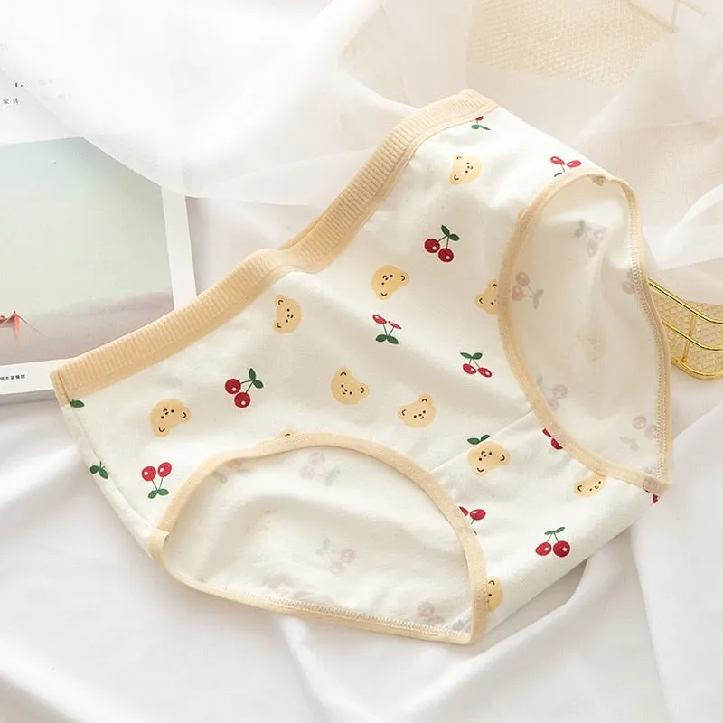 2021 Women's Cotton Underwear Japanese Cute Briefs Mid Waist Seamless Underpants Cute Cartoon Panties Female Cotton Lingerie