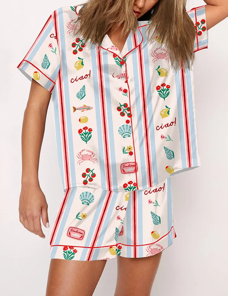 Women&rsquo;s Italy Drawing La dolce vita Short Sleeve Satin Pajama Set