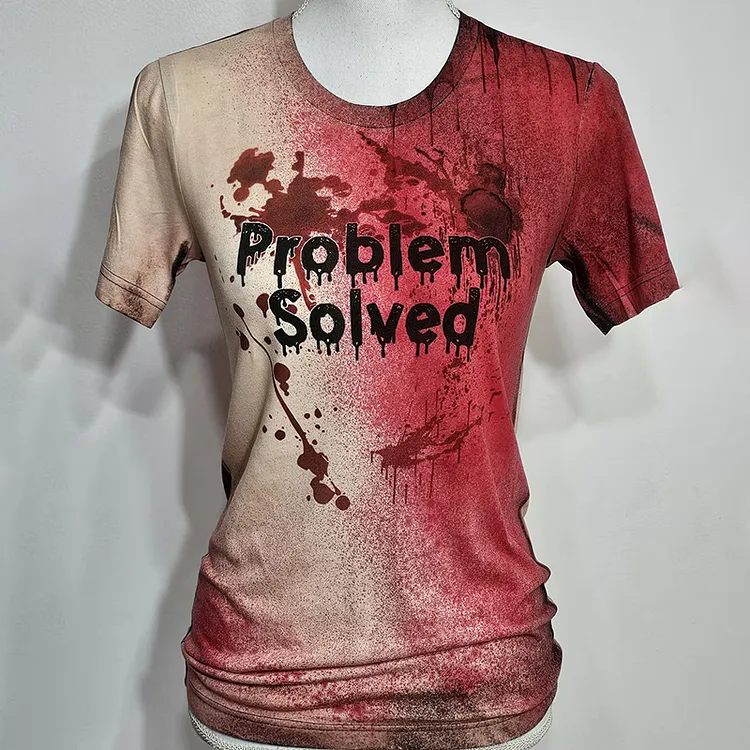 Unisex Retro Bloody Problem Solved Halloween Art Pattern Print Cotton Graphic T-shirt