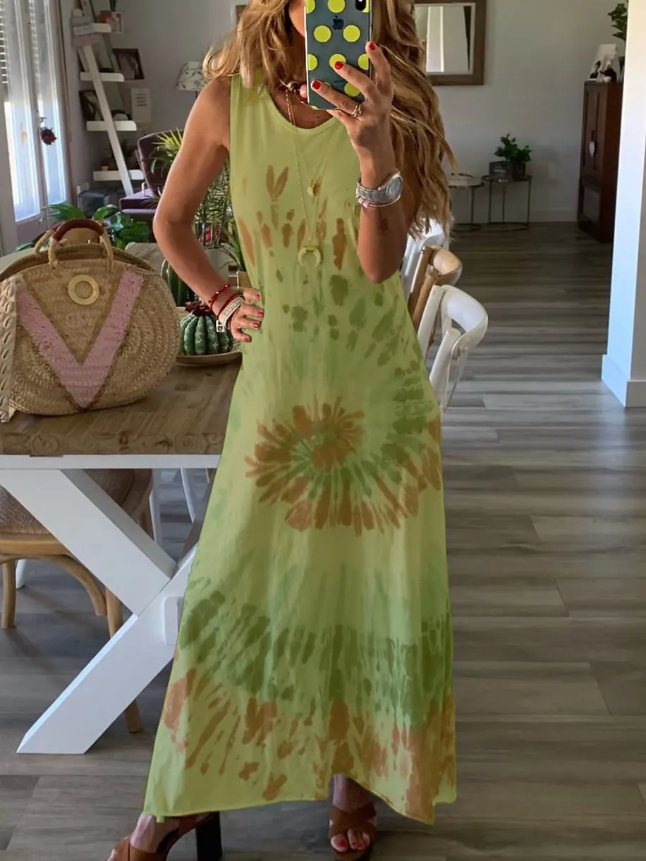 Tie-dye Printed Sleeveless Dress