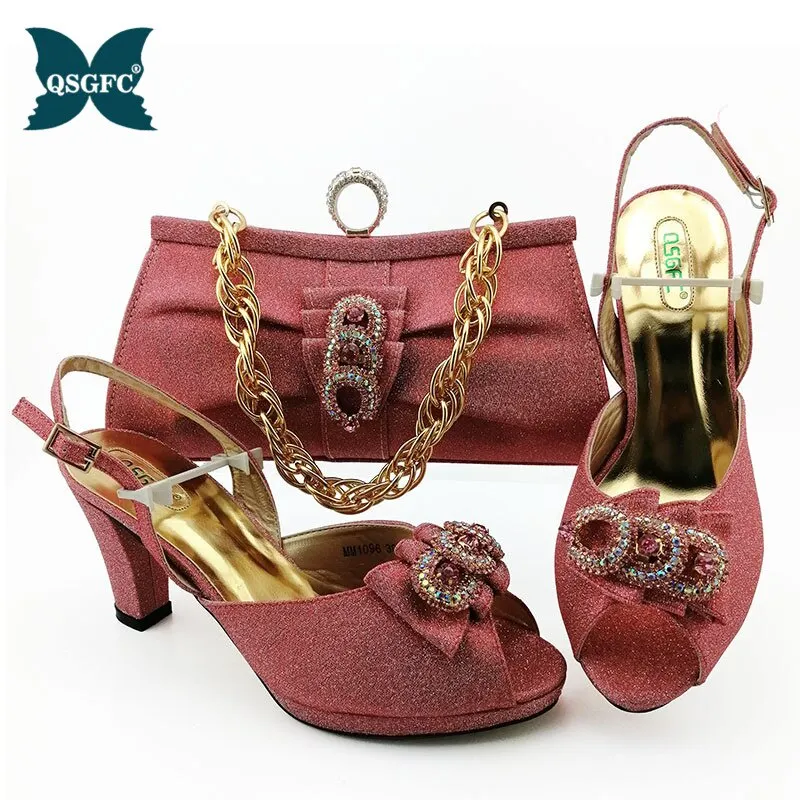 Latest Design Women Italian African Party Pumps Shoes and Bag Set Decorated with Rhinestone Women Shoes and Bag Set In Blue