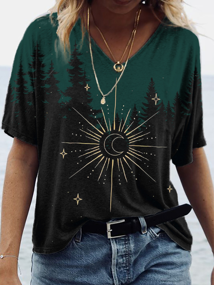 Moon Totem Dark Forest V Neck T Shirt elevenforest