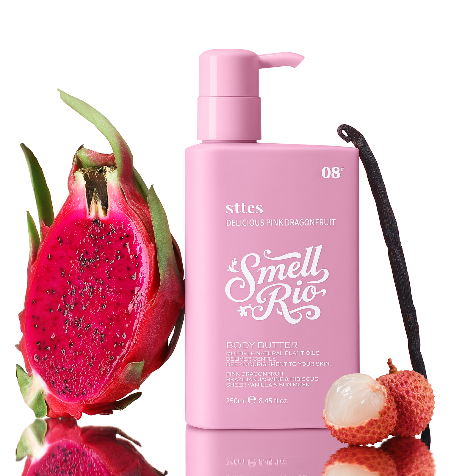 New Sttes 08 Body Lotion, 250ml/8.45 fl oz &ndash; Pink Dragonfruit, Jasmine & Vanilla Scent &ndash; Deep Moisturizing, Fast-Absorbing, Non-Greasy &ndash; For Dry Skin, Women & Men
