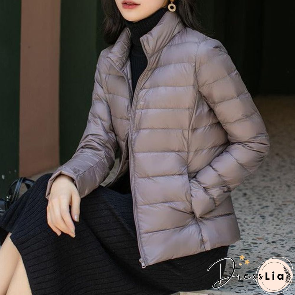 Autumn and Winter Light Down Jacket Women Stand Collar Short Coat
