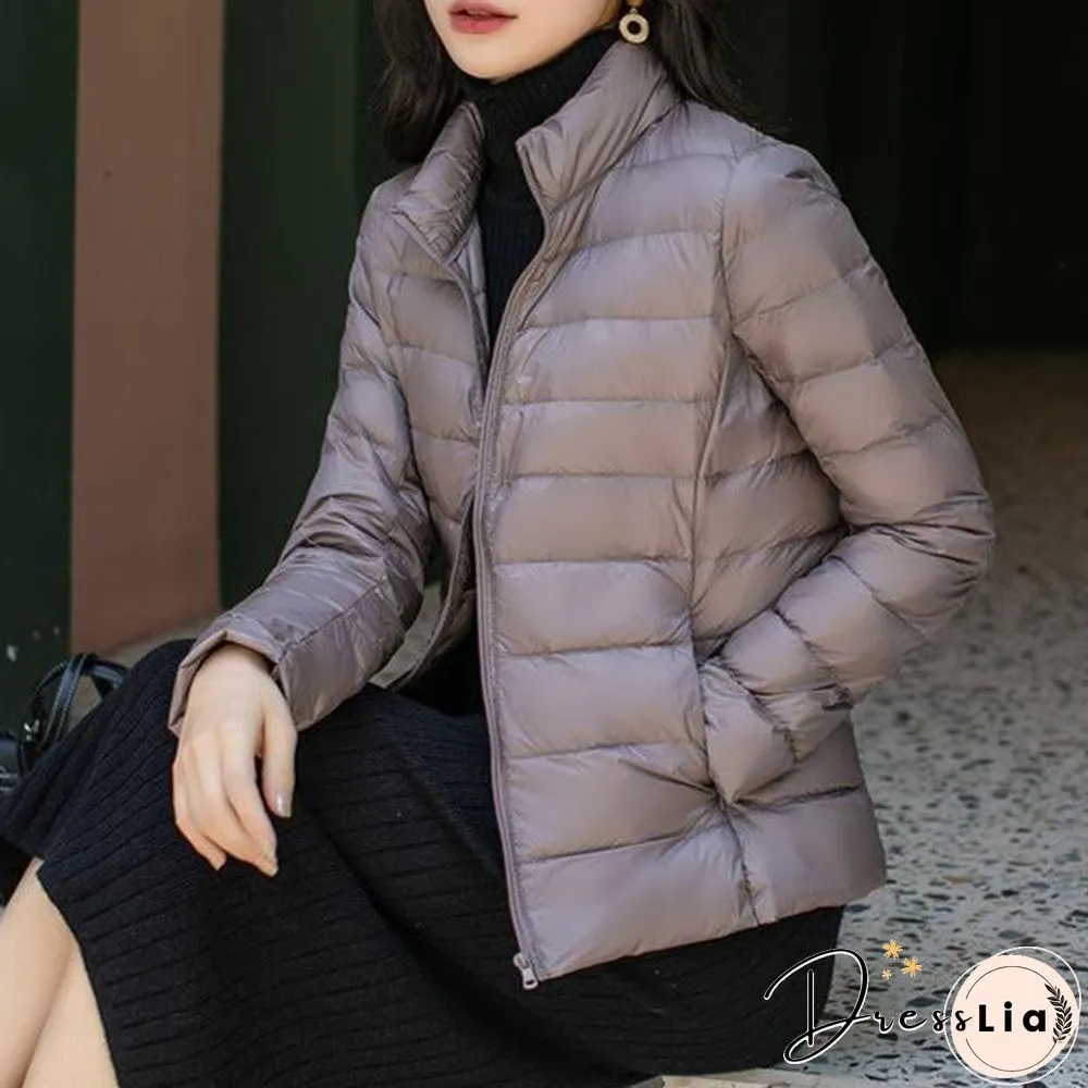 Autumn and Winter Light Down Jacket Women Stand Collar Short Coat
