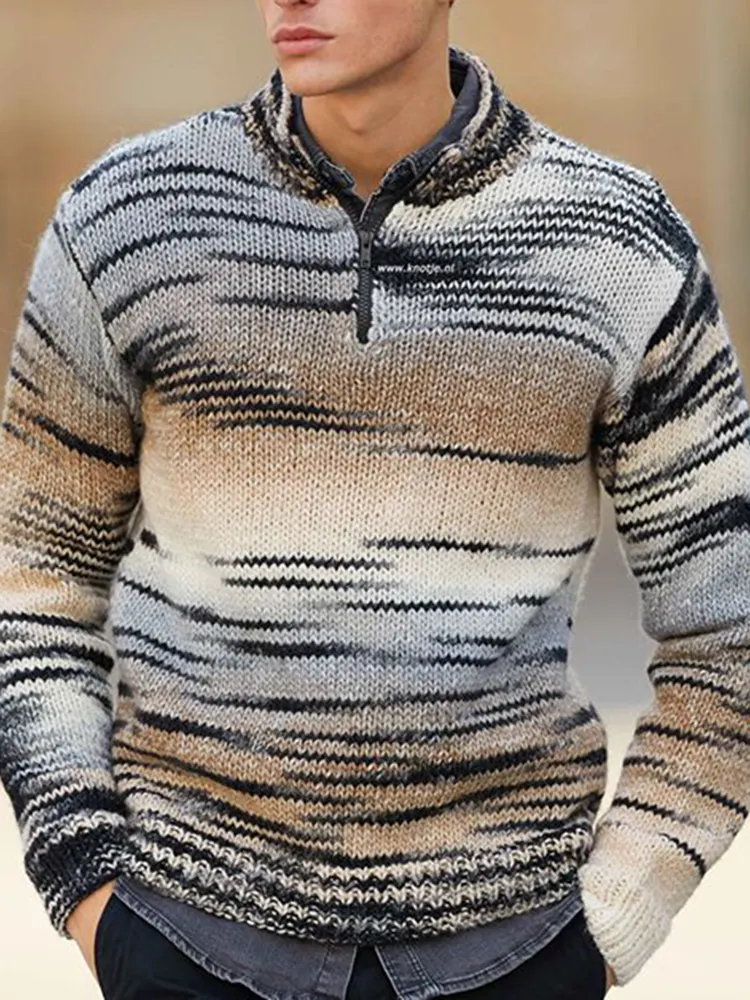 Vintage Warmth Katia Knit Jacquard Icelandic Half Zip Collar Sweater（Unisex ）