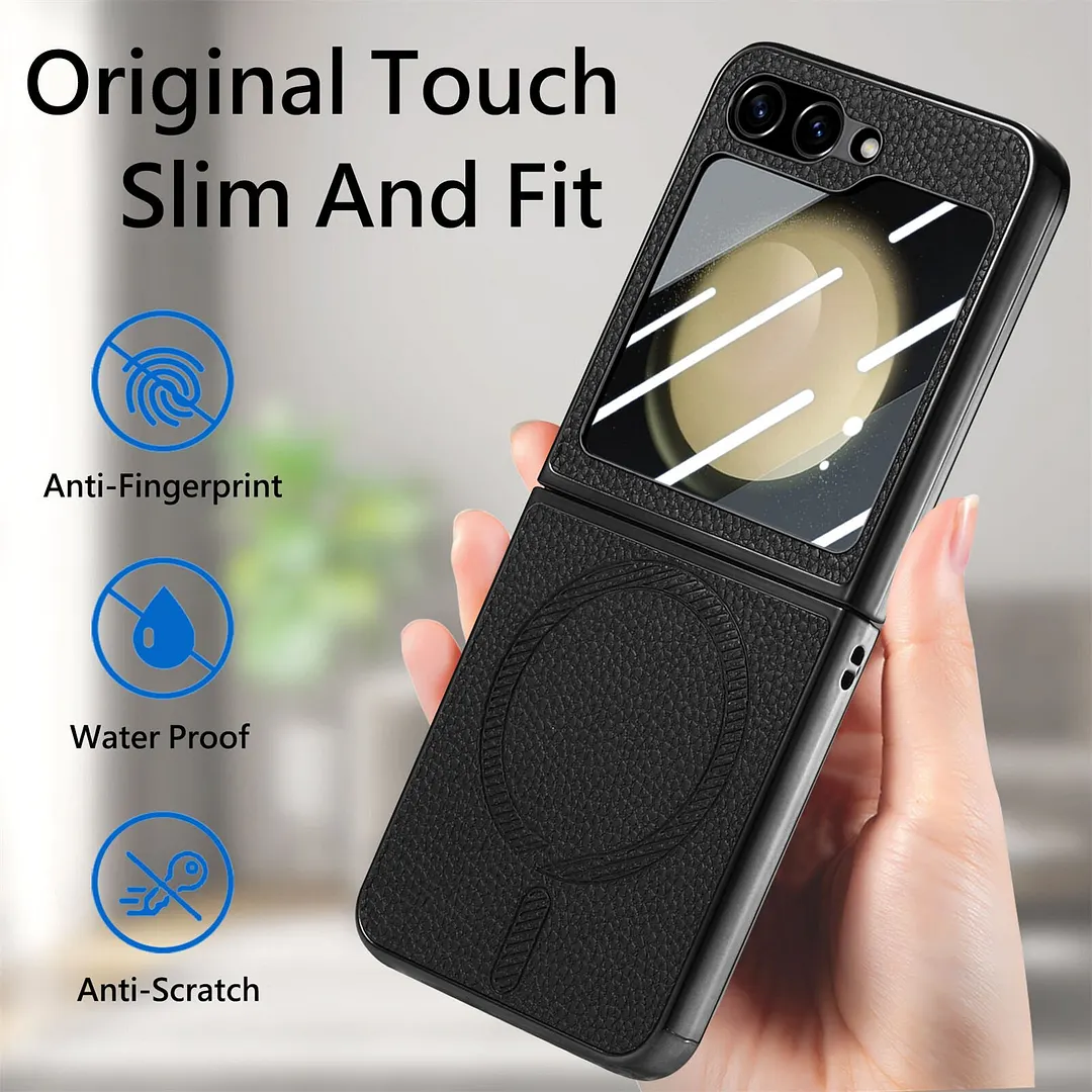 Luxury Wireless Charger Lichi Plating Case With Glass For Samsung Galaxy Z Flip 6 5 4 Mobile phone case