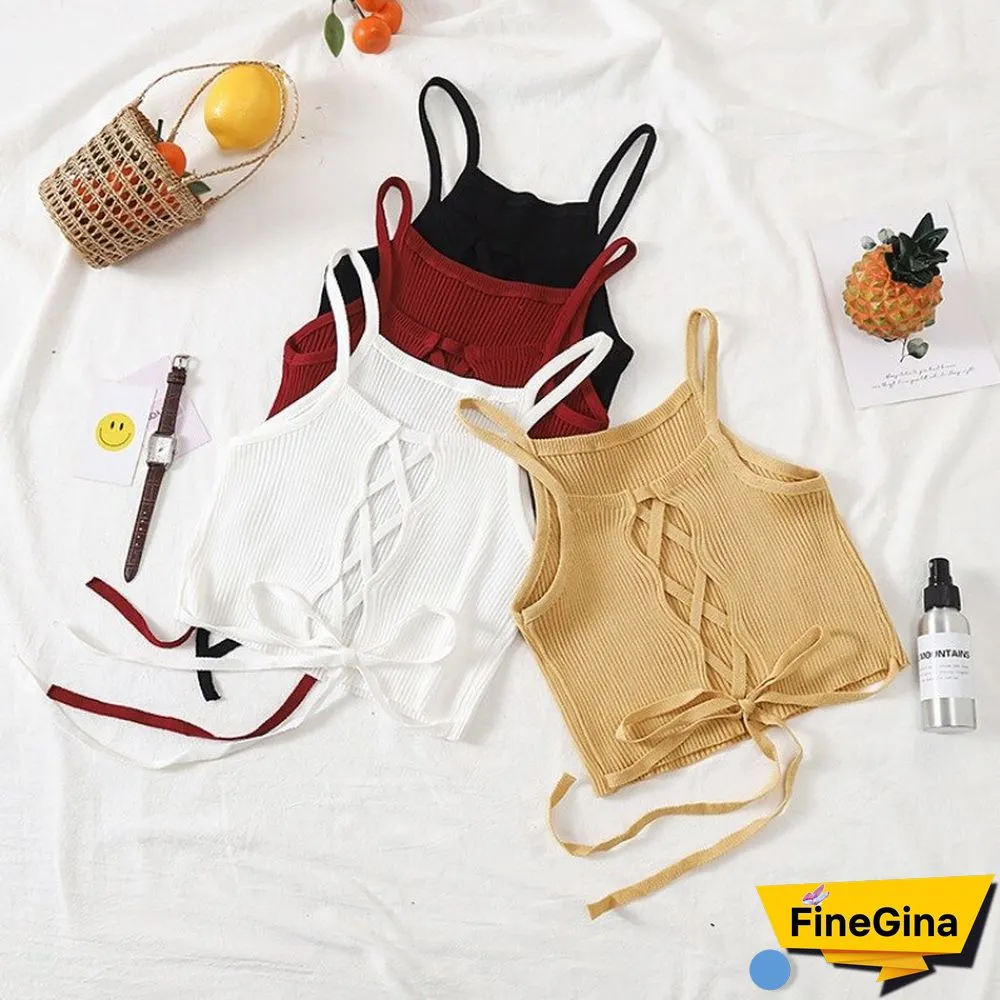 Women Crop Top Knitted Bandage Tops Spaghetti Club Camis Halter Tank Top Female Bare Midriff Solid Camisole Summer