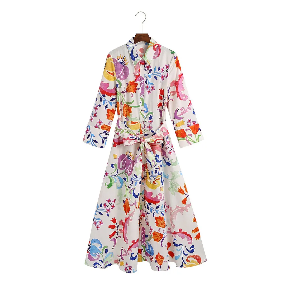 Billionm Billionm Women's New Chiffon Long-Sleeved Printed Dress 1005