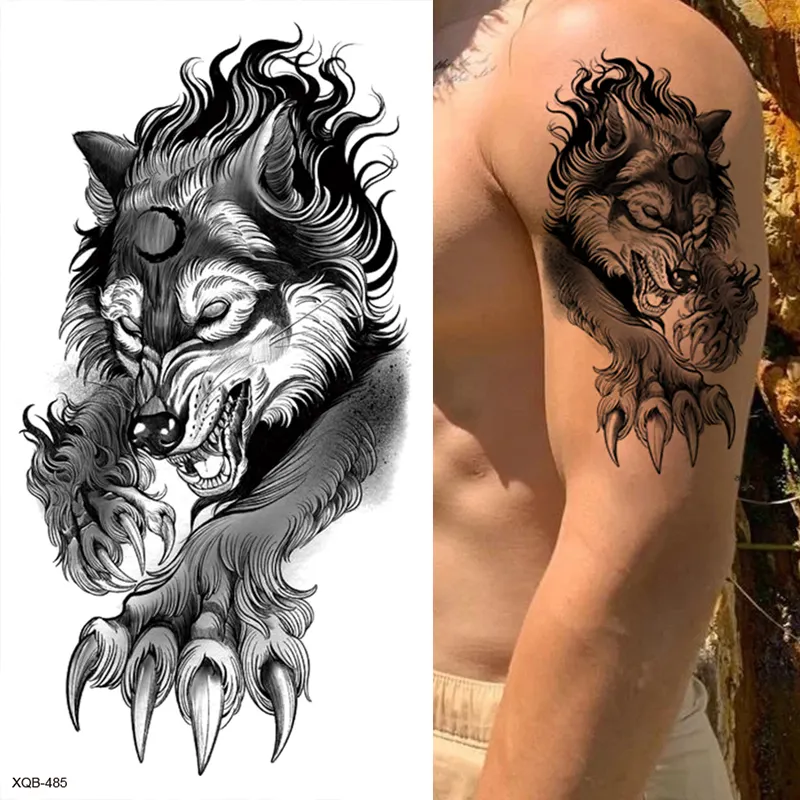 Sdrawing Forest Animal Temporary Tattoos for Men Wolf Tattoo Stickers Tiger Skull Skeleton Fake Tattoo for Women Arm Sleave