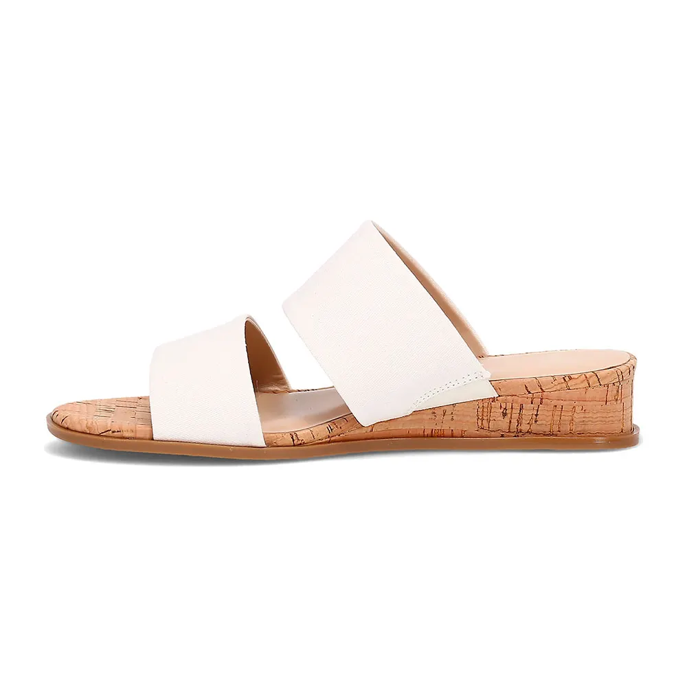 Women's Round Toe Wedge Heel Wide Strap Slip On White Sandals