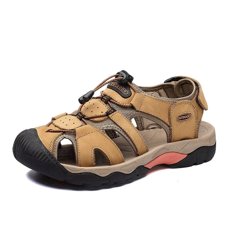 Big Size Men Genuine Leather Sandals Summer Comfortable Casual Men Shoes Vacation Beach Shoes Fashion Outdoor Non-Slip Sneakers