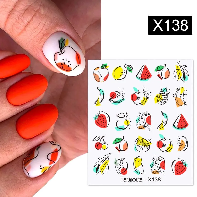 Harunouta Water Decals Ink Blooming Flower Leaves Transfer Nail Stickers Butterfly Love Heart Design Slider Watermark Decoration-Nail Inspo