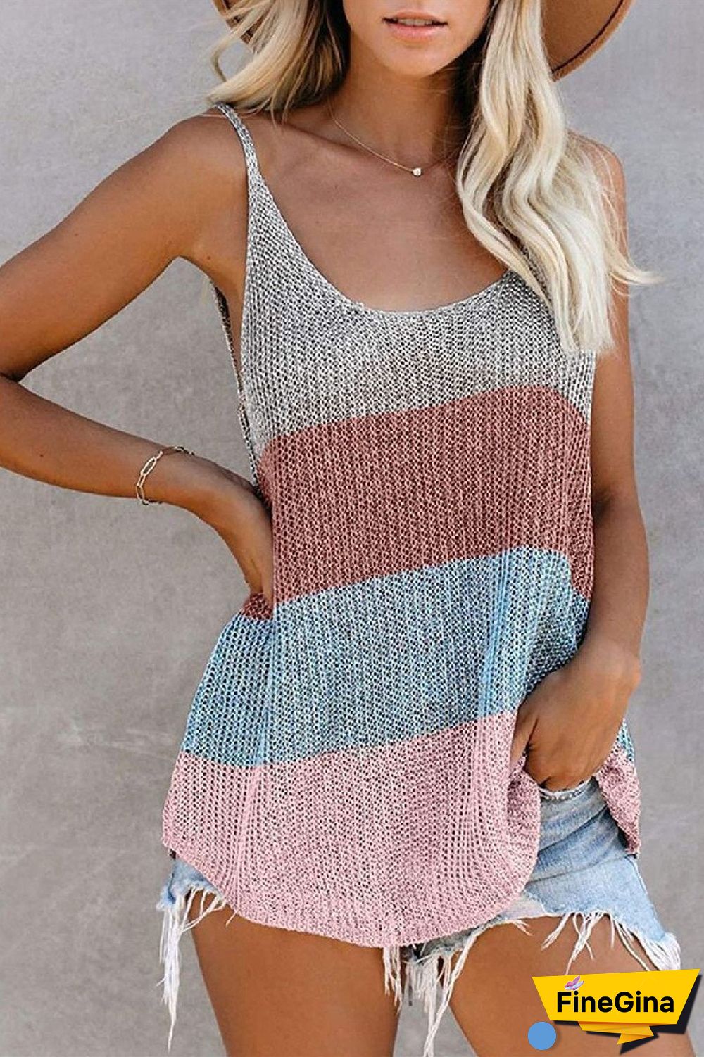 KarliDress Colorblock Metallic Cami Tank P12476