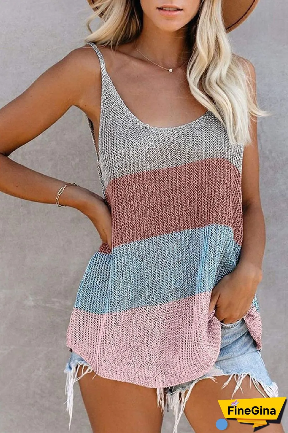 KarliDress Colorblock Metallic Cami Tank P12476