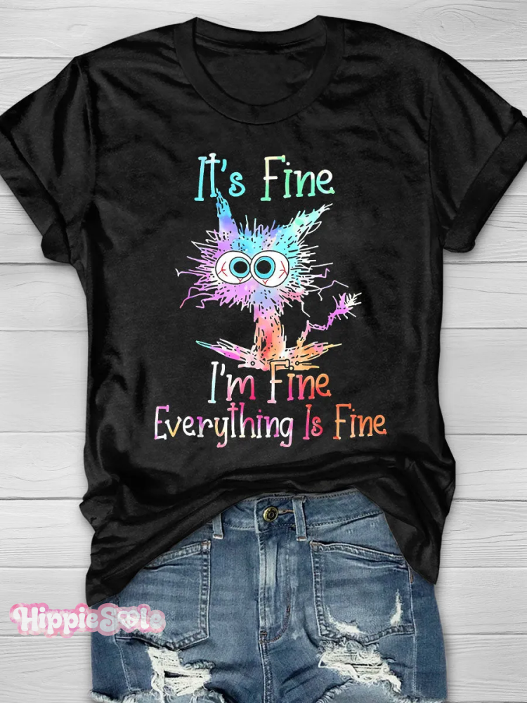 Funny Grumpy Cat It&rsquo;s Fine I&rsquo;m Everything Is Lgbtq Rainbow Pride Month Graphic Print Short