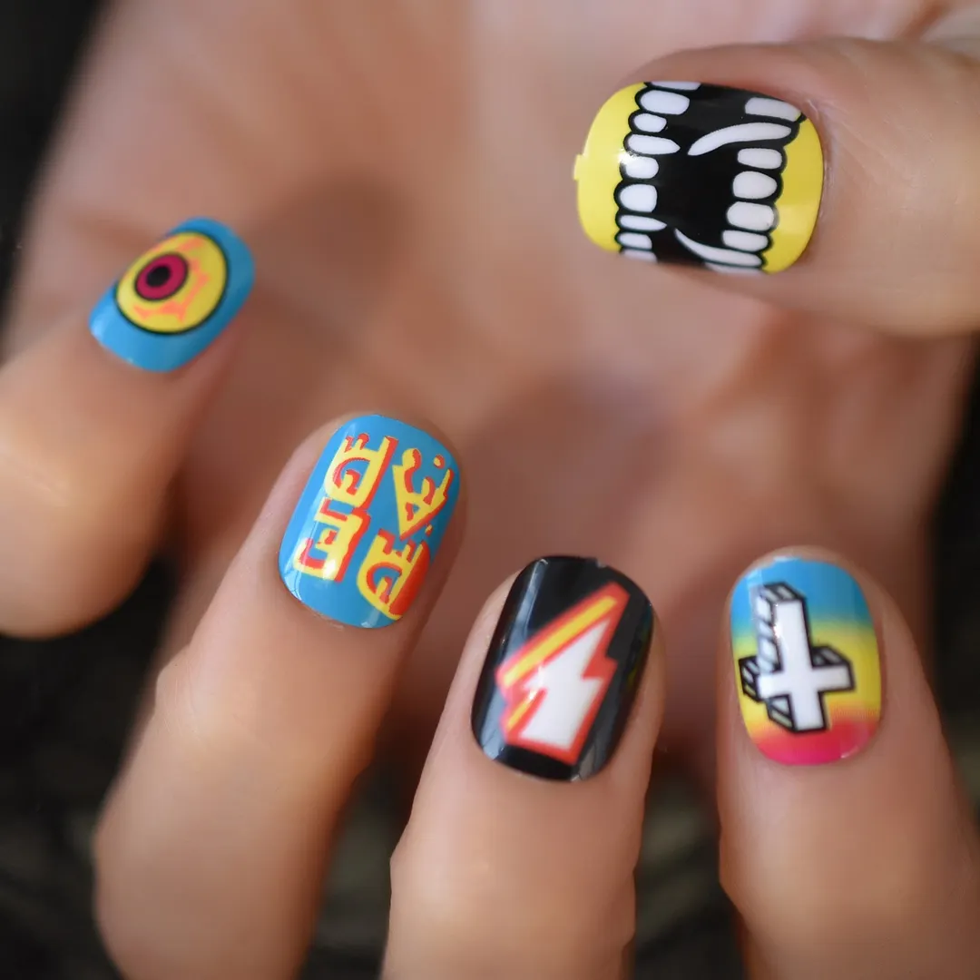 Colorful Anime Fingernails Press On Nails 2021 Magic Cartoon Pattern Square Short Full Cover Nails Gels/teens Nails Art Salely-Nail Inspo