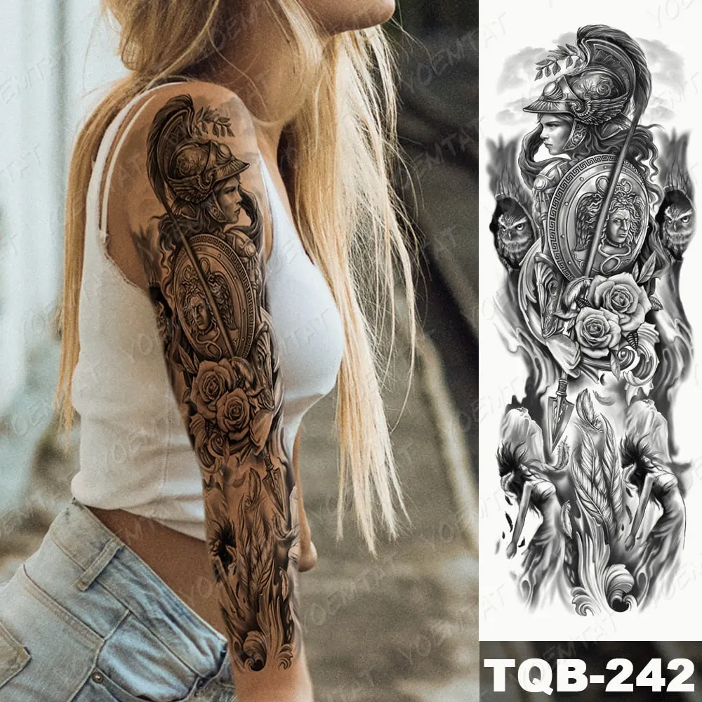 Large Arm Sleeve Tattoo Bird Crow Forest Moon Waterproof Temporary Tatto Sticker Lion Wolf Clock Body Art Full Fake Tatoo Men